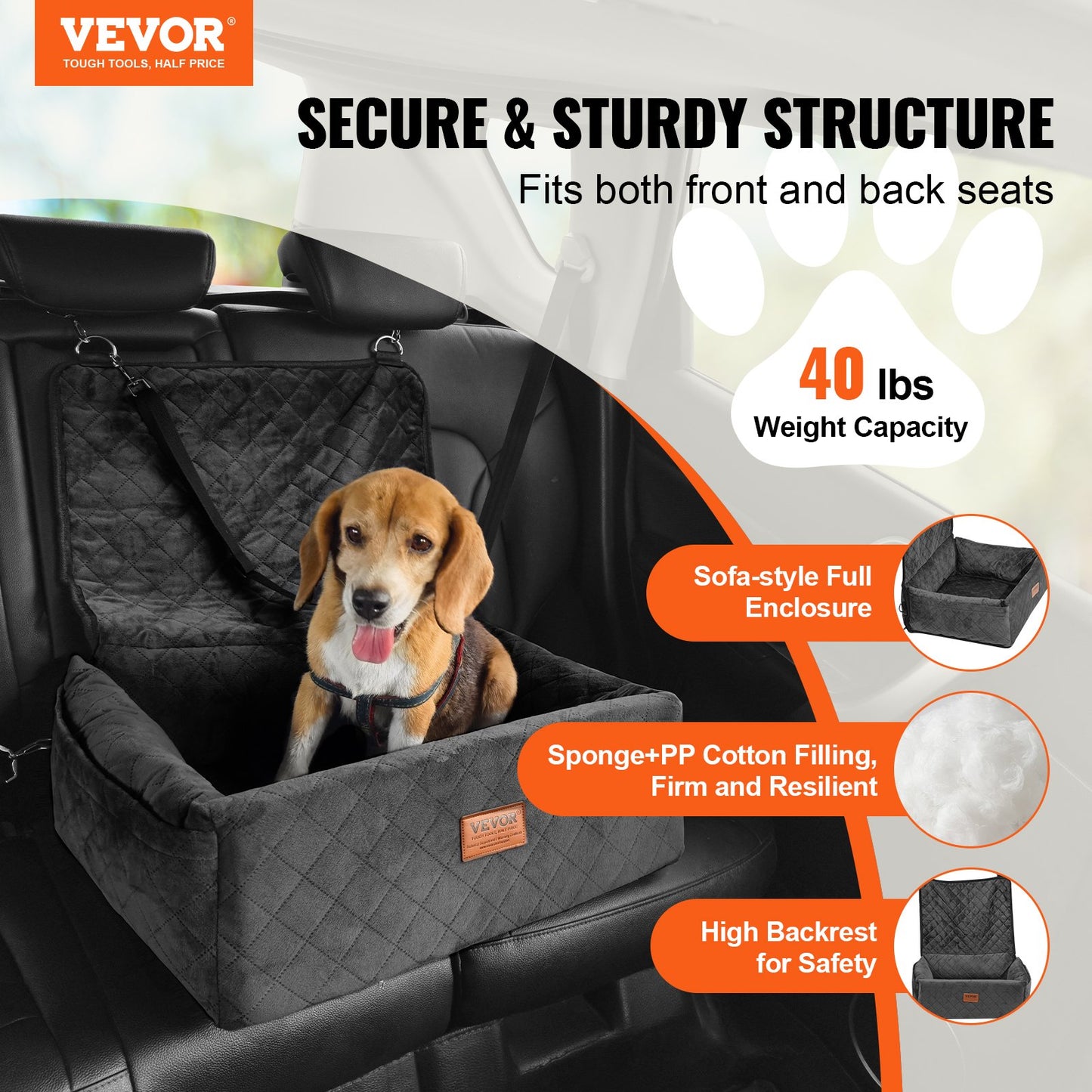 Dog Booster Car Seat for Small & Medium Dogs, up to 40 lbs