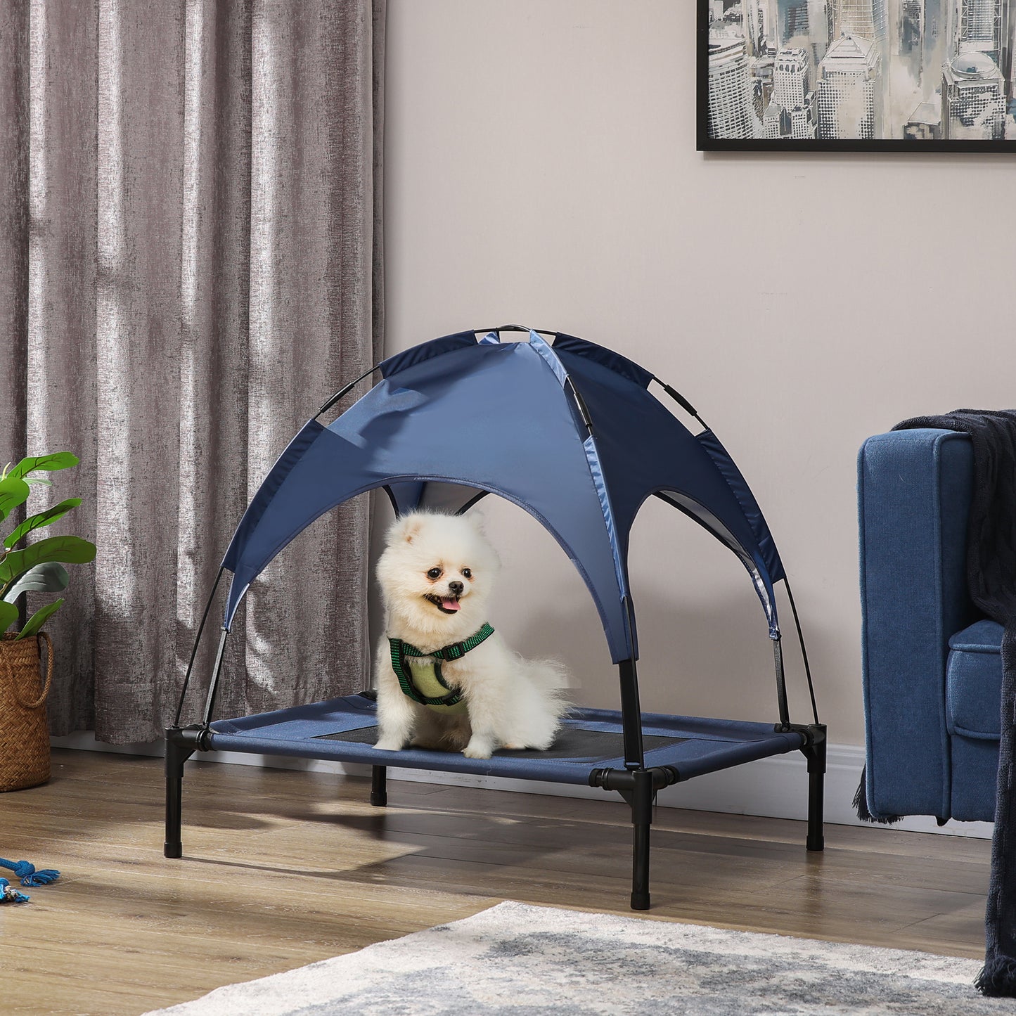 Elevated Dog Cot with UV Shade Canopy, 30"