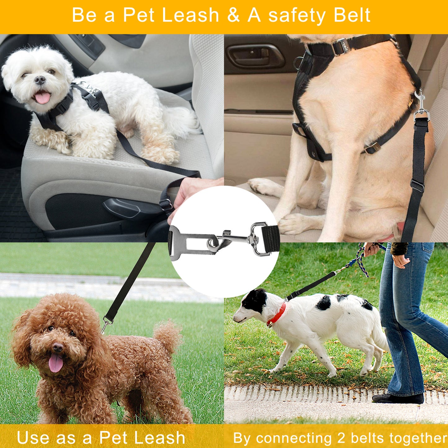 Dog Car Safety Belt, Adjustable, 2-Pack