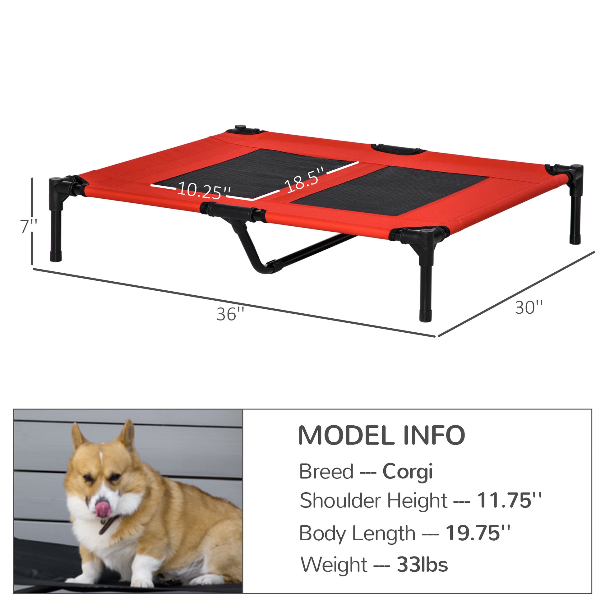Elevated Cooling Dog Cot with Mesh Panel, 36" x 30"