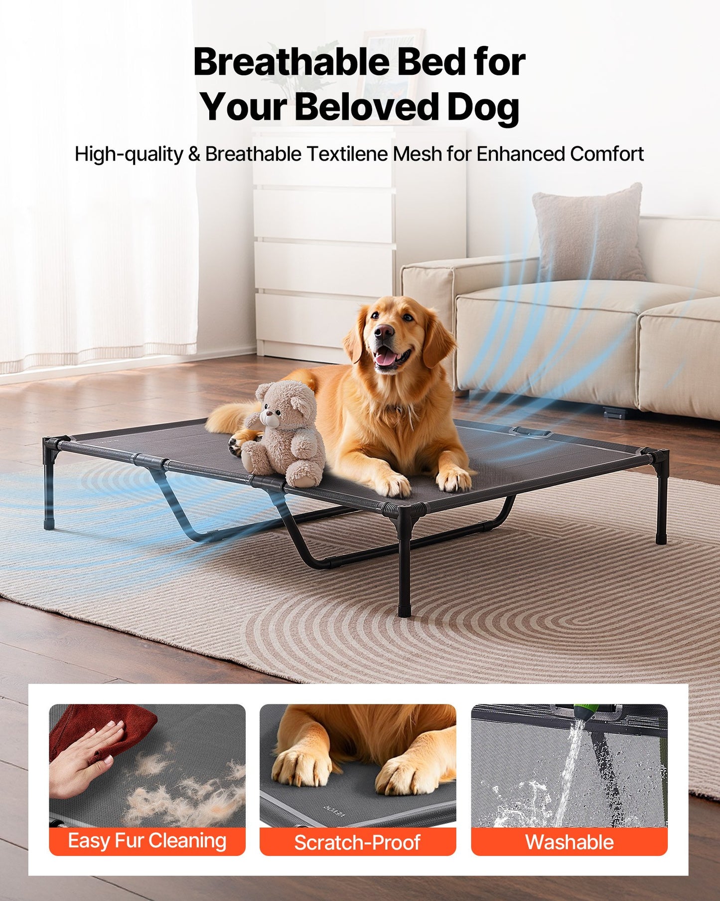 Elevated Dog Cot with Steel Frame, XL